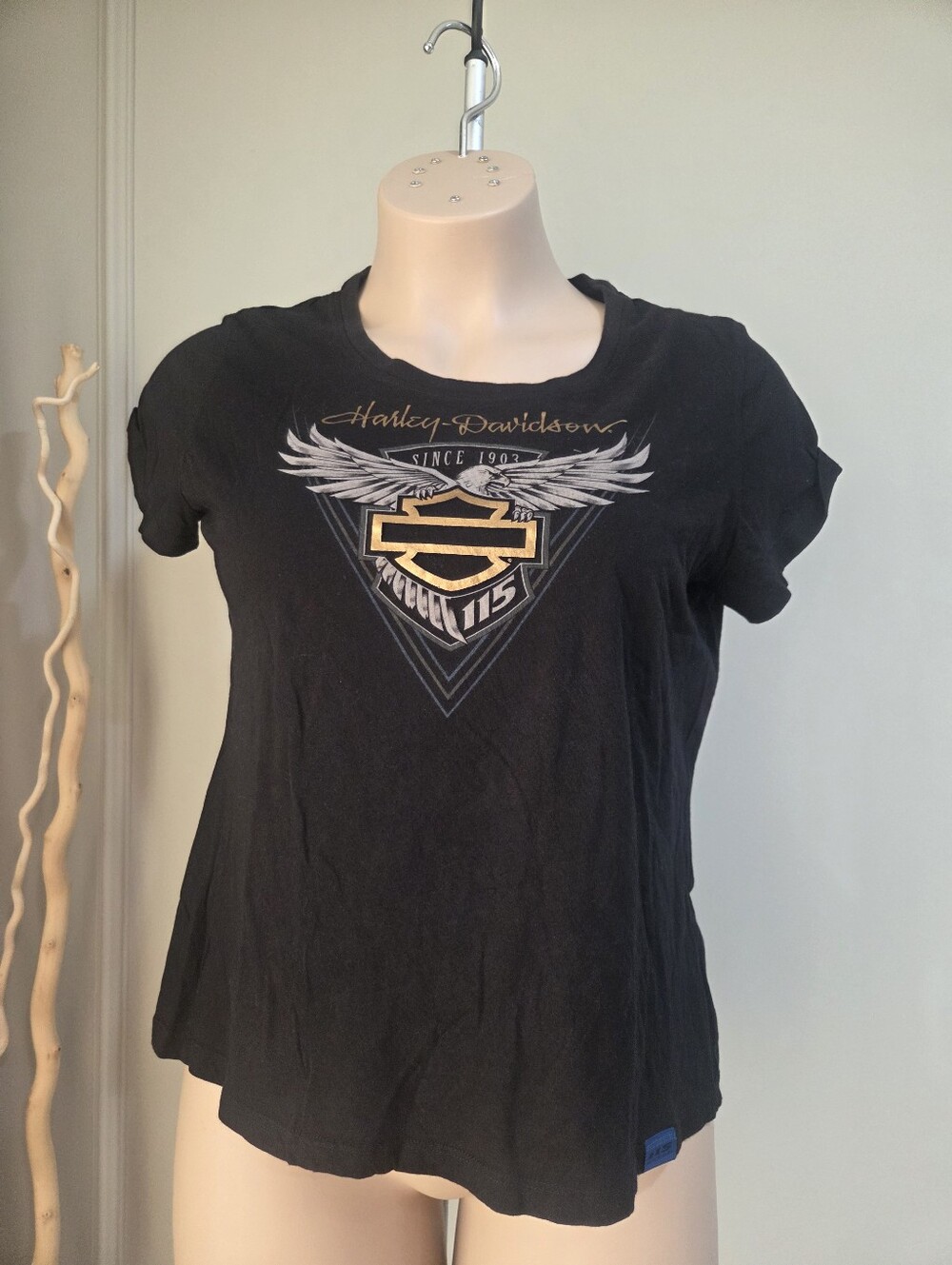 Harley-Davidson Black Short-Sleeve Tee with Gold Winged Womens Sz.XL